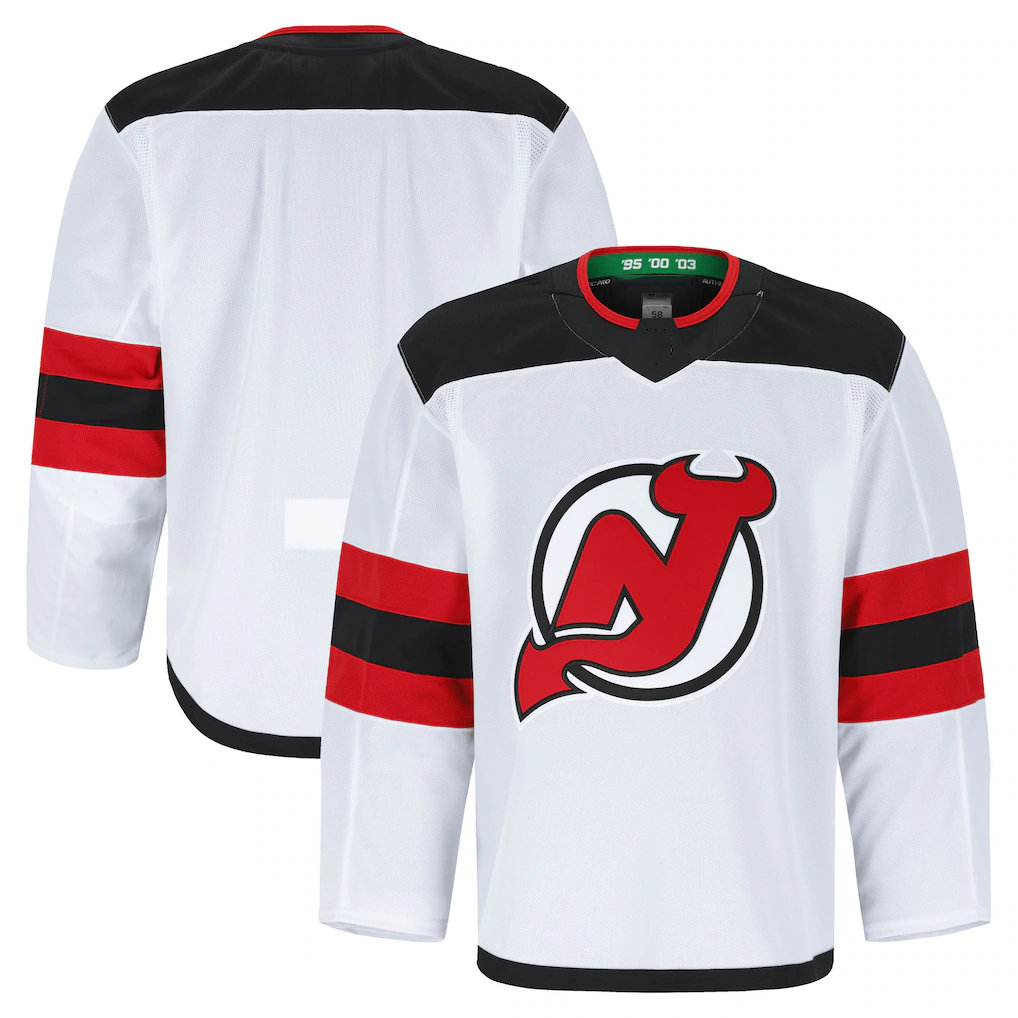 Pouc N.Jersey Devils White Away Authentic Pro Jerseys