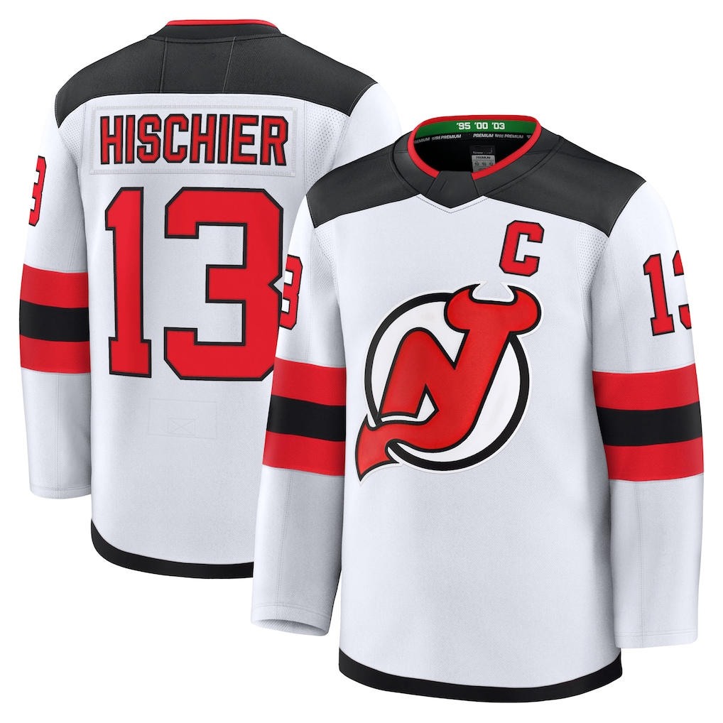 Pouc N.Jersey Devils #13 Nico Hischier White Away Premium Jerseys
