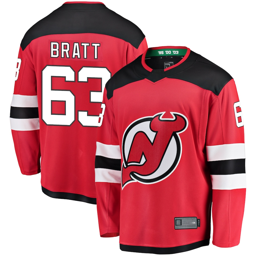 Pouc N.Jersey Devils #63 Jesper Bratt Red Home Breakaway Player Jerseys