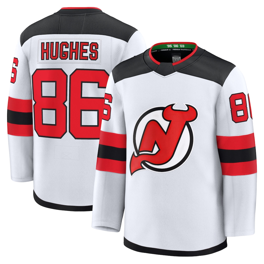 Pouc N.Jersey Devils #86 Jack Hughes White Away Premium Jerseys