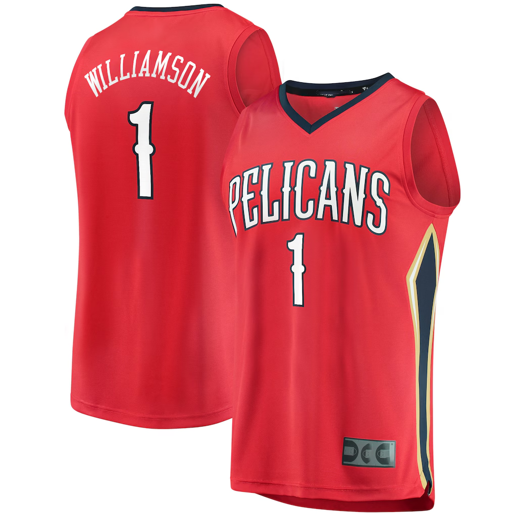 Pouc NO.Pelicans #1 Zion Williamson Red Replica Fast Break Stitched Jerseys- Statement Edition