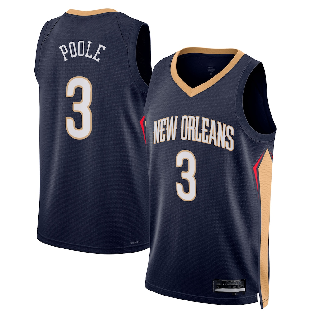 Pouc NO.Pelicans #3 Jordan Poole Navy Swingman Stitched Jerseys- Icon Edition