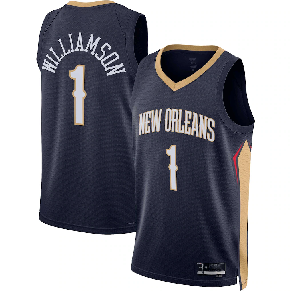 Pouc NO.Pelicans #1 Zion Williamson Navy Swingman Stitched Jerseys- Icon Edition