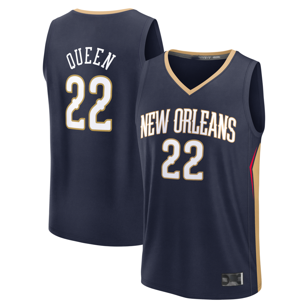 Pouc NO.Pelicans #22 Derik Queen Navy Fast Break Replica Stitched Jerseys- Icon Edition
