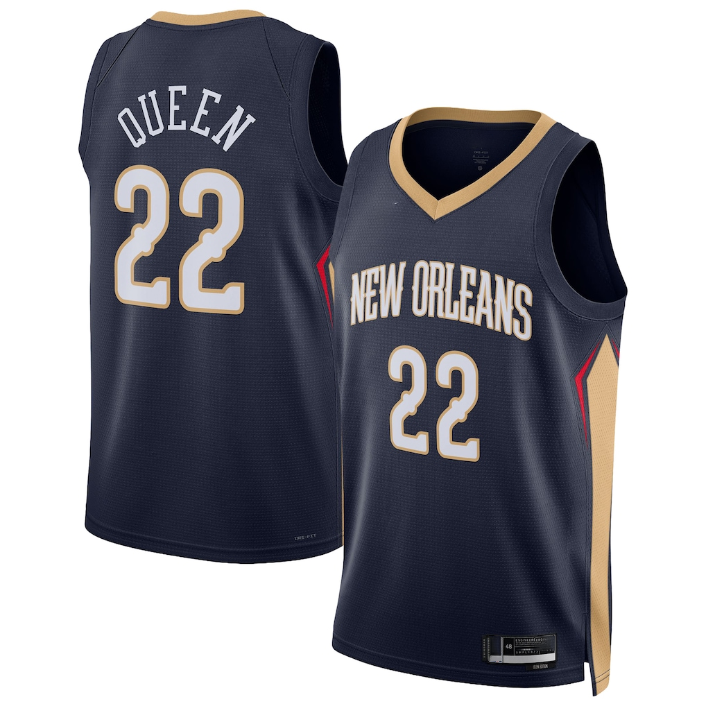 Pouc NO.Pelicans #22 Derik Queen Navy Swingman Stitched Jerseys- Icon Edition