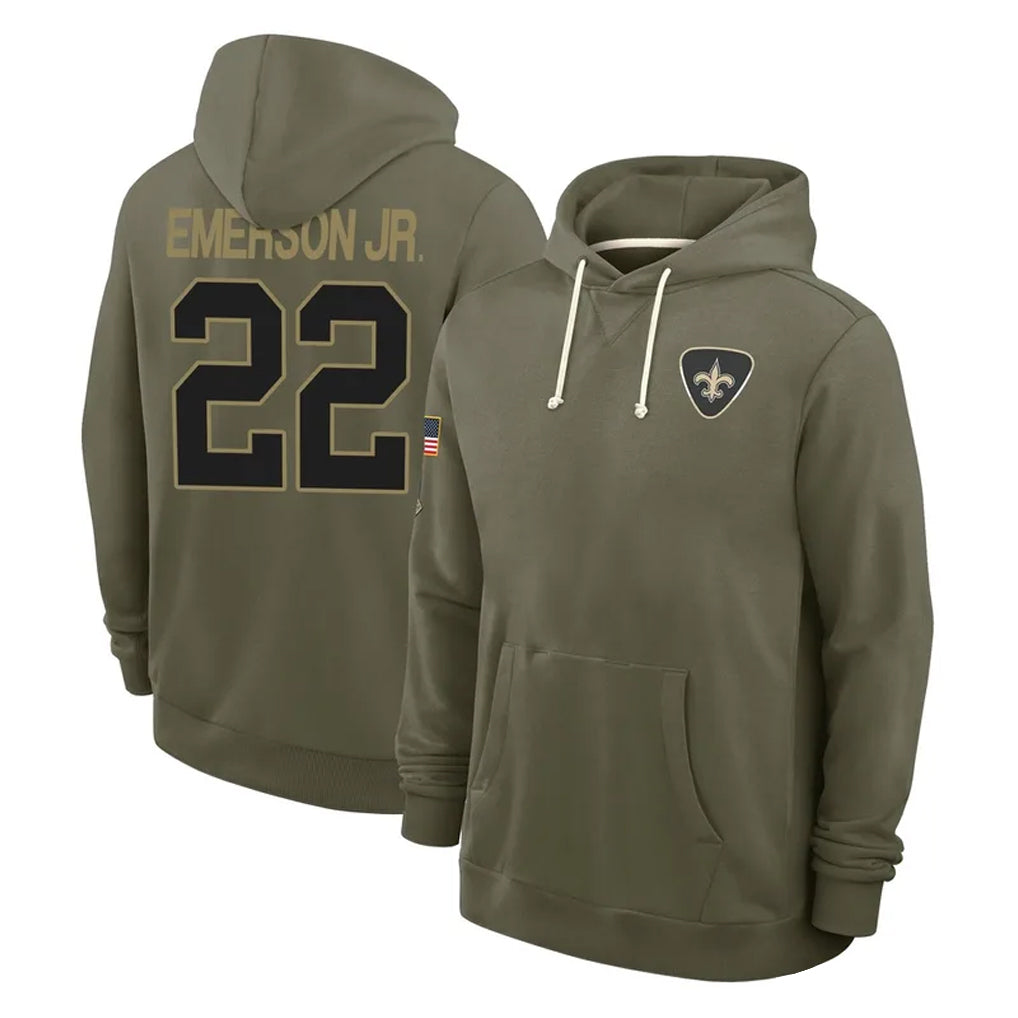 Pouc NO.Saints #22 Martin Emerson Jr. Player Olive Salute to Service Pullover Hoodies Limited Stitched Jerseys