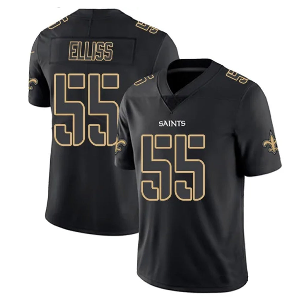 Pouc NO.Saints #55 Kaden Elliss Player Black Impact Limited Home Game Stitched Jerseys