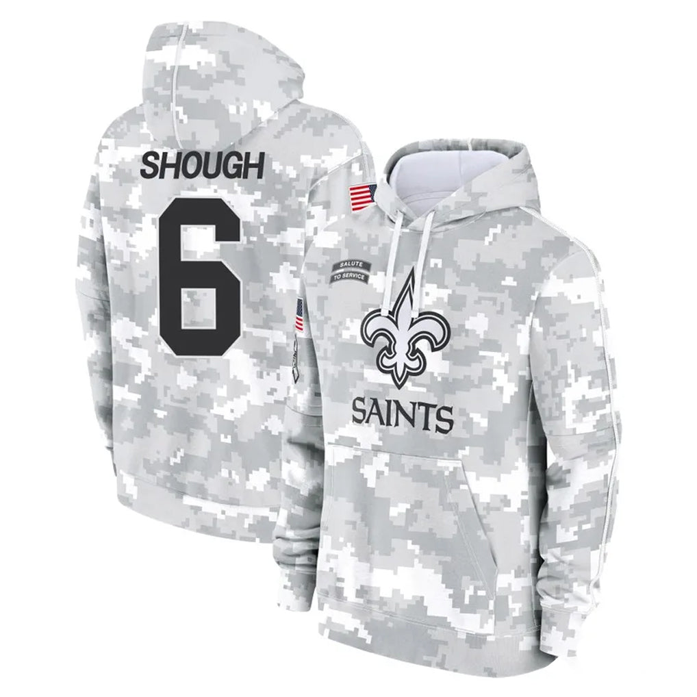 Pouc NO.Saints #6 Tyler Shough Player Arctic Camo Salute to Service Pullover Hoodies Limited Game Stitched Jerseys