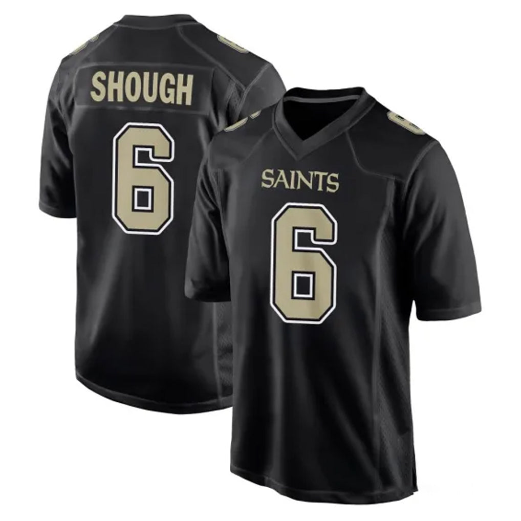 Pouc NO.Saints #6 Tyler Shough Player Black Carbon Fashion Home Game Stitched Jerseys