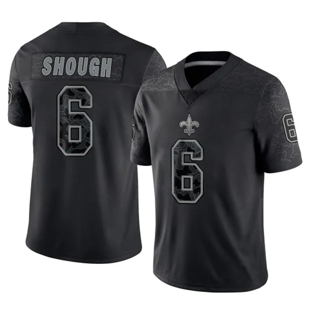Pouc NO.Saints #6 Tyler Shough Player Black Limited Reflective Home Game Stitched Jerseys