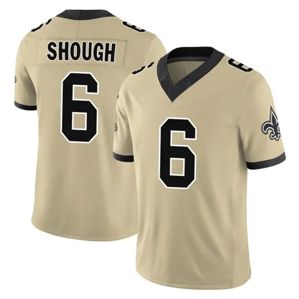 Pouc NO.Saints #6 Tyler Shough Player Gold Limited Vapor F.U.S.E. Home Game Stitched Jerseys