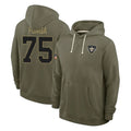 Pouc NO.Saints #75 Taliese Fuaga Player Olive Salute to Service Pullover Hoodies Limited Stitched Jerseys