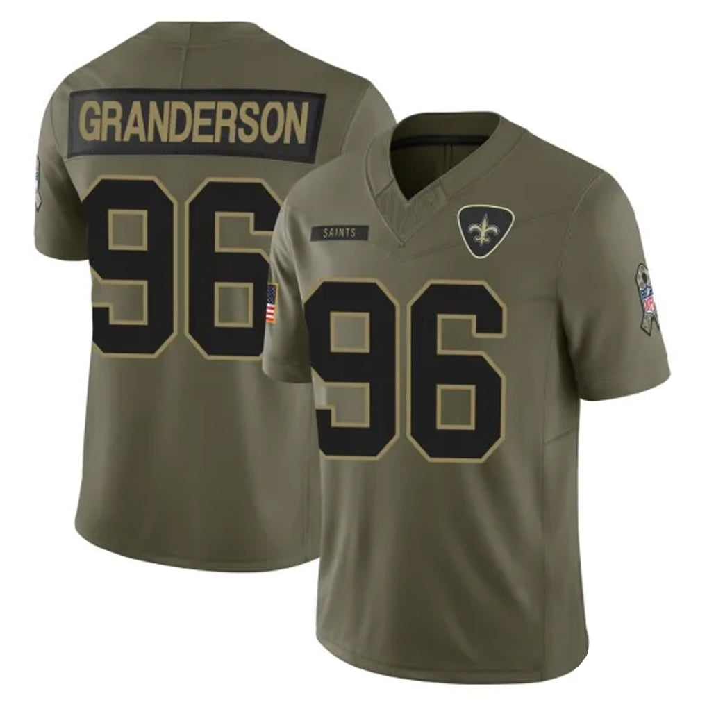 Pouc NO.Saints #96 Carl Granderson Player Olive 2025 Salute To Service Limited Stitched Jerseys