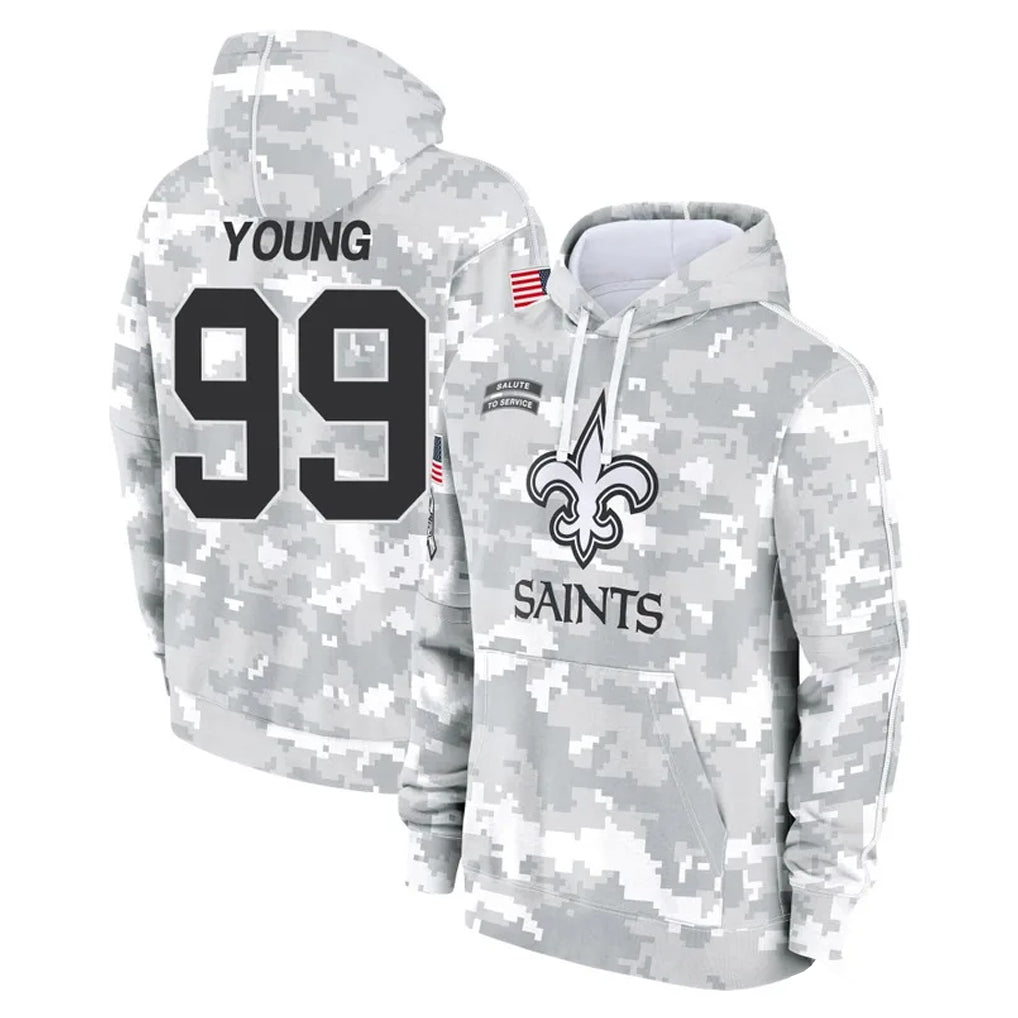 Pouc NO.Saints #99 Chase Young Player Arctic Camo Salute to Service Pullover Hoodies Limited Game Stitched Jerseys