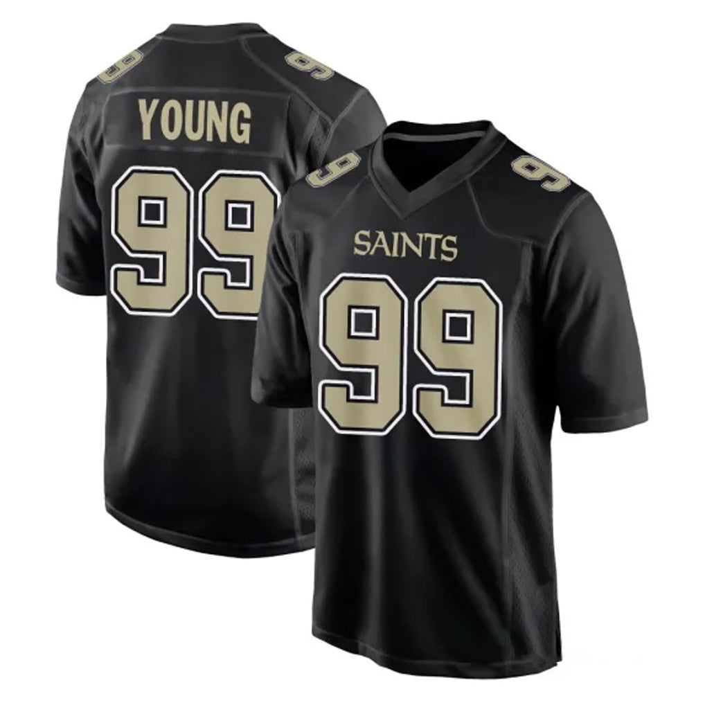 Pouc NO.Saints #99 Chase Young Player Black Carbon Fashion Home Game Stitched Jerseys