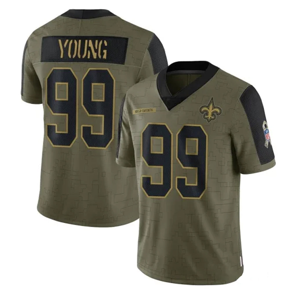 Pouc NO.Saints #99 Chase Young Player Olive Salute To Service Limited Game Stitched Jerseys