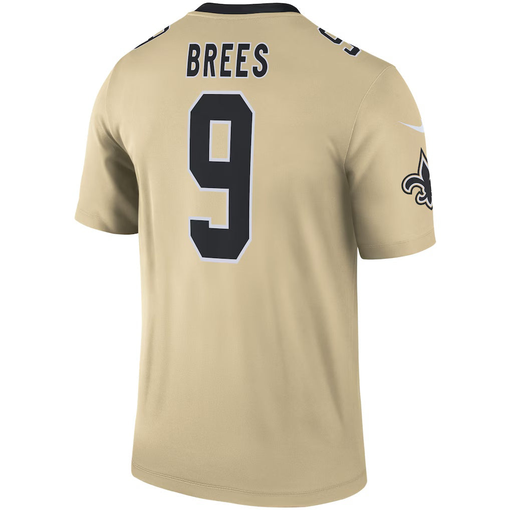 Pouc NO.Saints #9 Drew Brees Gold Inverted Legend Stitched Jerseys
