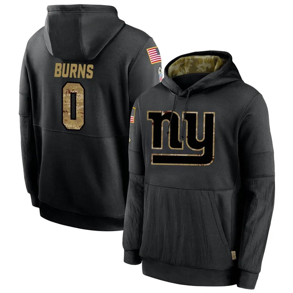 Pouc NY.Giants #0 Brian Burns Player Black Salute to Service Hoodies Stitched Jerseys