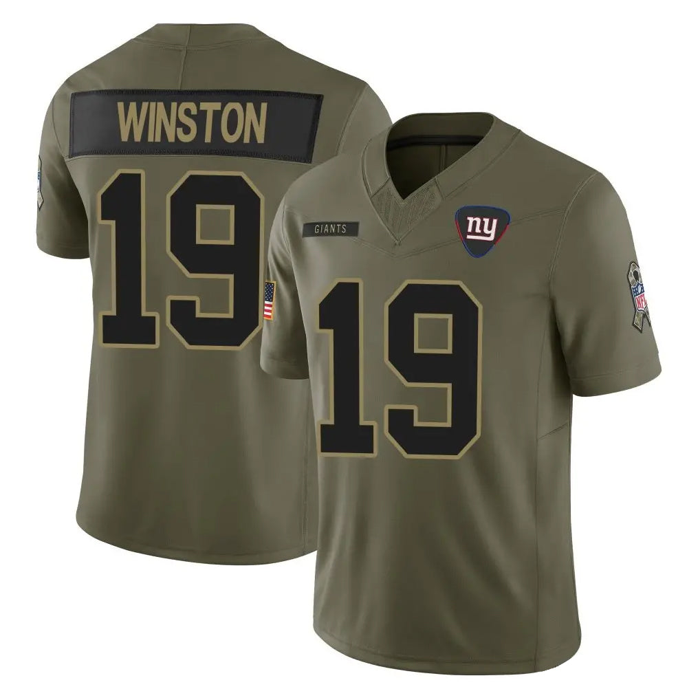 Pouc NY.Giants #19 Jameis Winston Player Olive 2025 Salute To Service Limited Stitched Jerseys