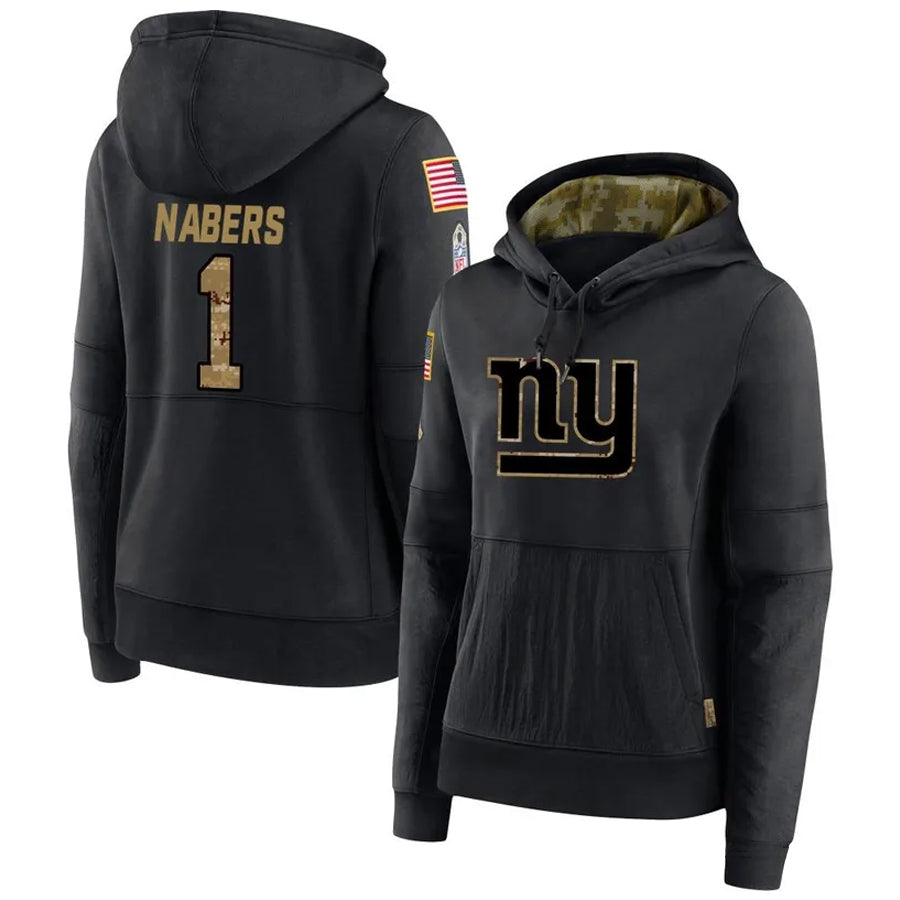 Pouc NY.Giants #1 Malik Nabers Player Black Salute to Service Hoodies Stitched Jerseys