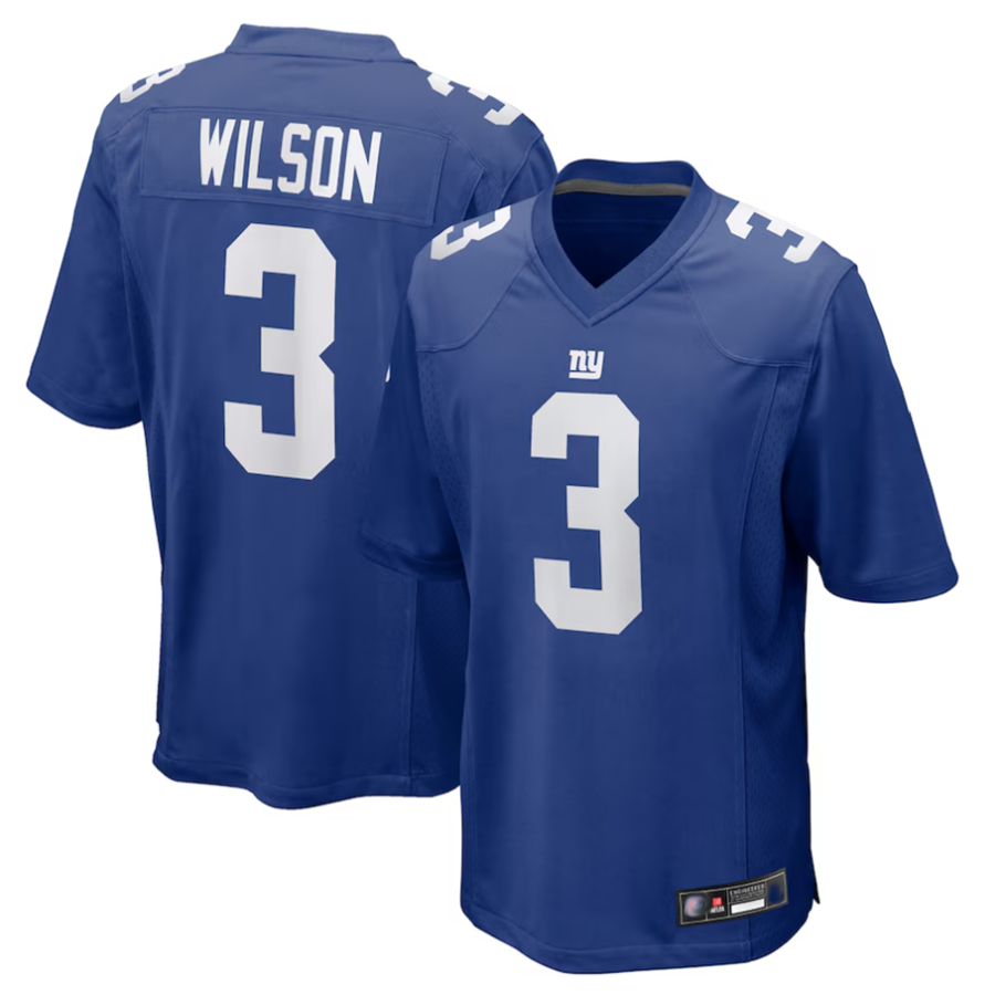 Pouc NY.Giants #3 Russell Wilson Player Royal Replica Game Stitched Jerseys