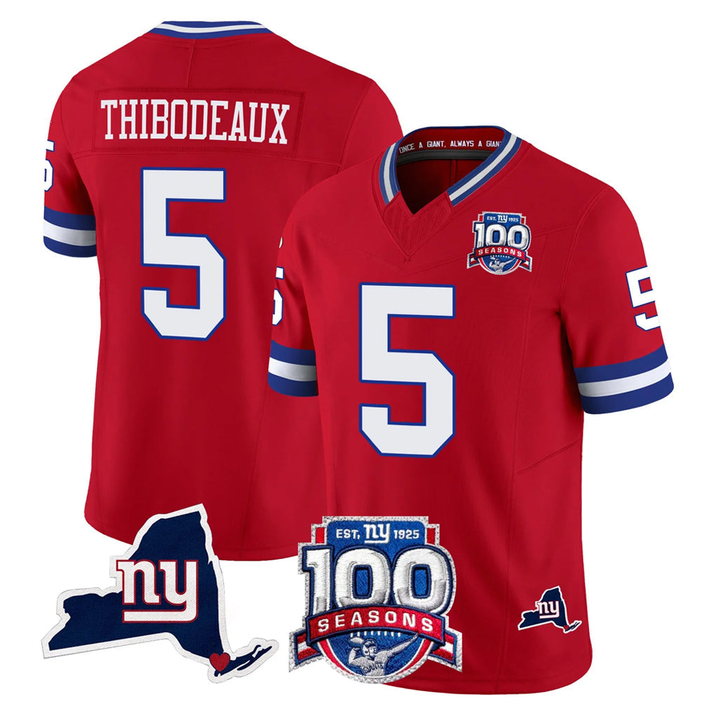 Pouc NY.Giants #5 Kayvon Thibodeaux Player Red 100th Season & State Patch Vapor Limited Home Game Stitched Jerseys
