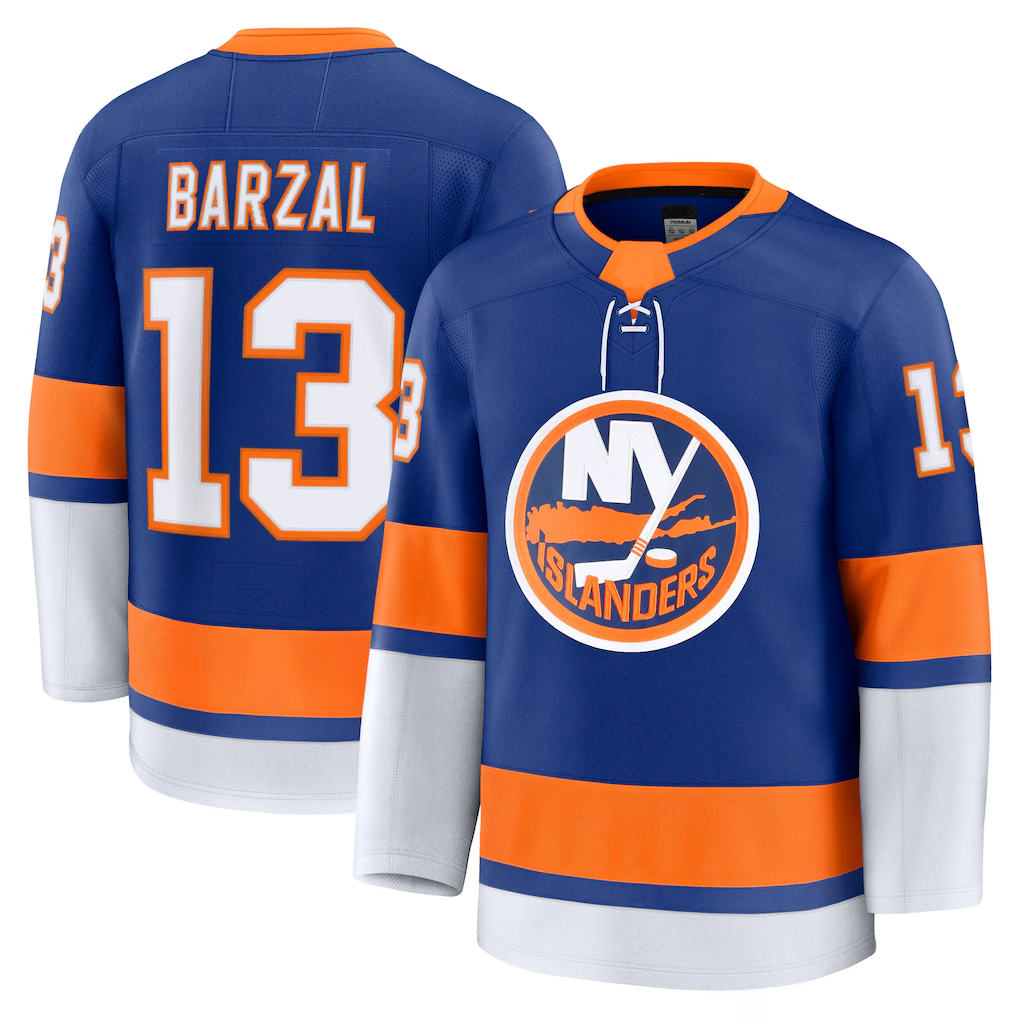 Pouc NY.Islanders #13 Mathew Barzal Royal Home Premium Jerseys