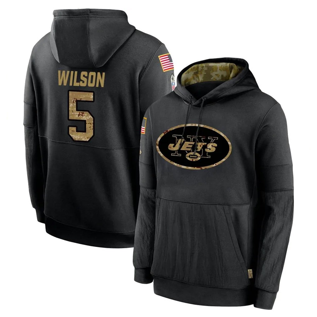 Pouc NY.Jets #5 Garrett Wilson Player Black Salute to Service Hoodies Limited Game Stitched Jerseys