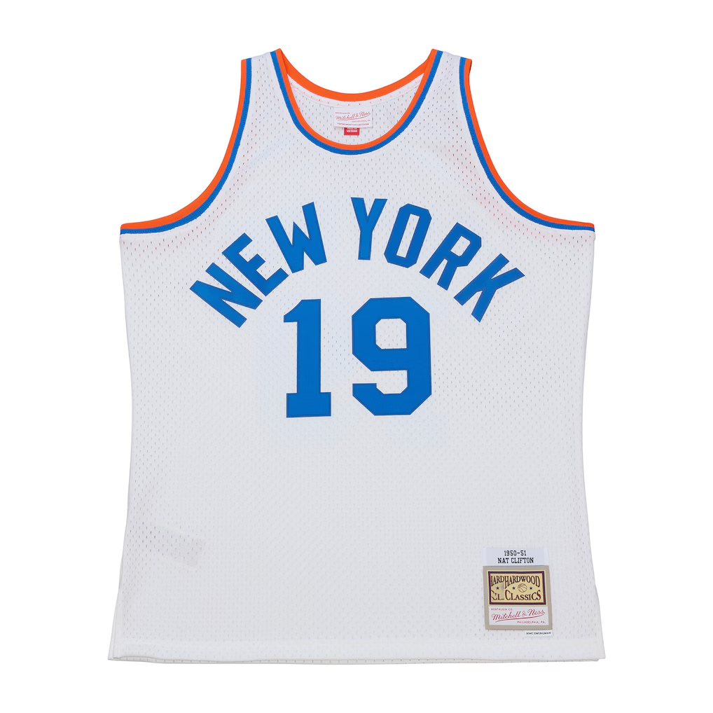 Pouc NY.Knicks #19 Nathaniel Clifton Mitchell & Ness White 1950-51 Pioneers Swingman Jerseys