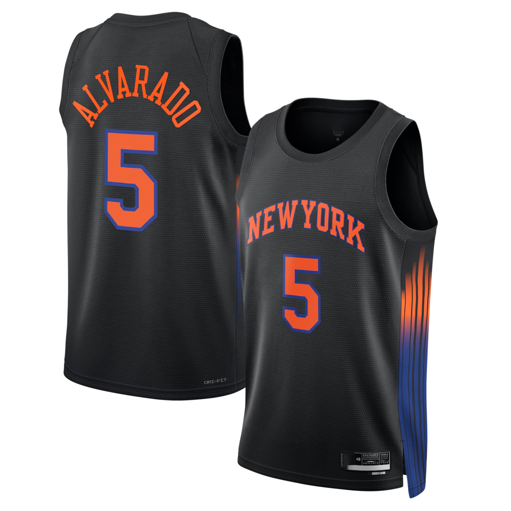 Pouc NY.Knicks #5 Jos¨¦ Alvarado Black Swingman Jerseys - Statement Edition