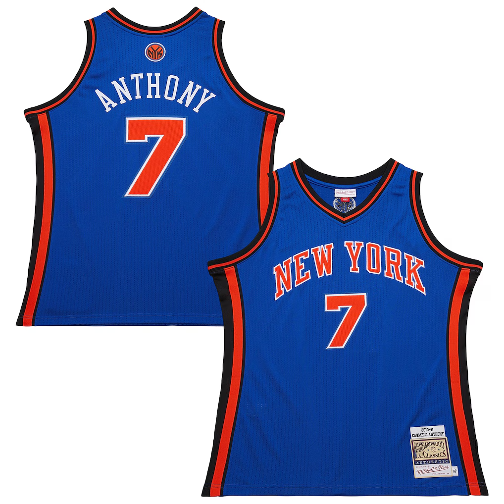 Pouc NY.Knicks #7 Carmelo Anthony Mitchell & Ness Blue 201011 Hardwood Classics Authentic Jerseys