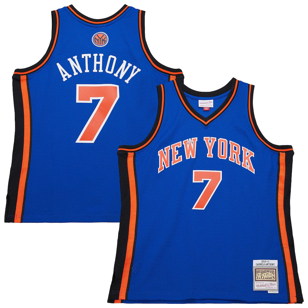 Pouc NY.Knicks #7 Carmelo Anthony Mitchell & Ness Blue 201011 Swingman Jerseys