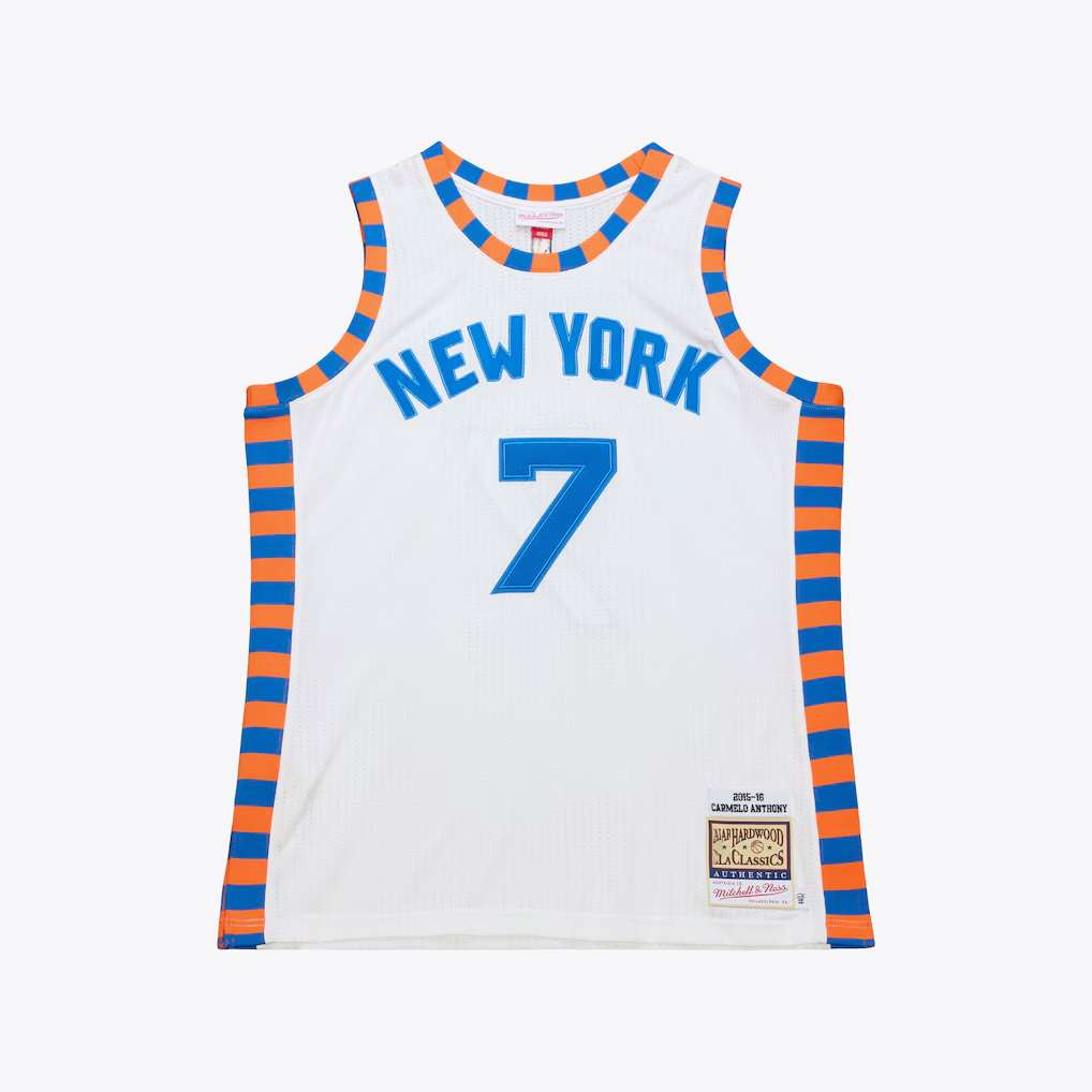 Pouc NY.Knicks #7 Carmelo Anthony Mitchell & Ness White 2015-16 Hardwood Classics Authentic Jerseys