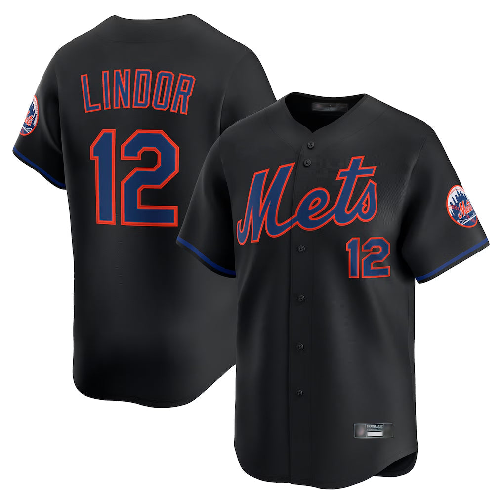 Pouc NY.Mets #12 Francisco Lindor Player Black Alternate Home Limited Stitched Jerseys