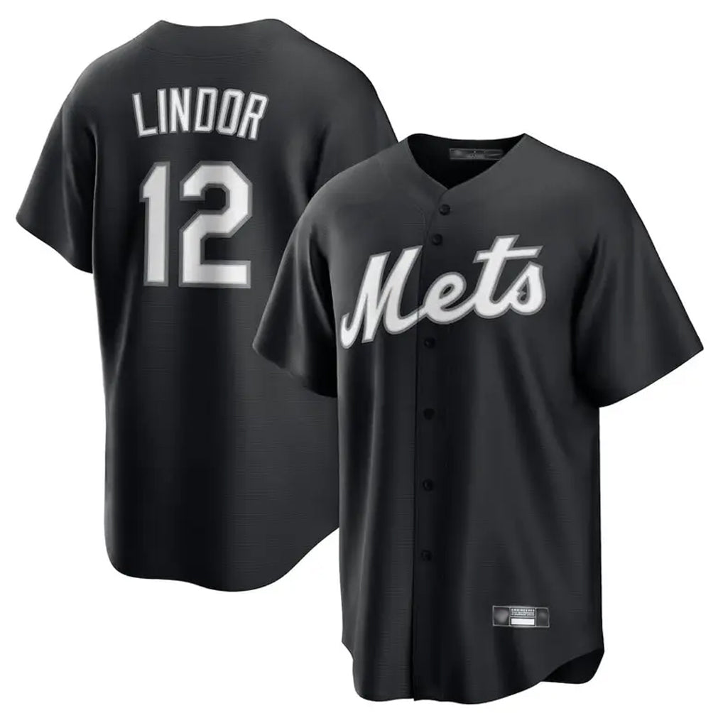 Pouc NY.Mets #12 Francisco Lindor Player Black Home Game Stitched Jerseys