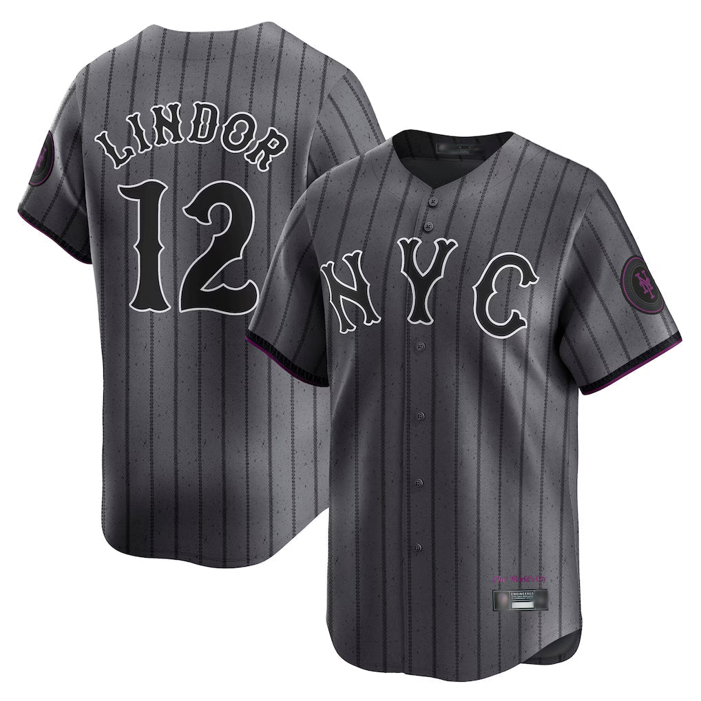 Pouc NY.Mets #12 Francisco Lindor Player Gray City Connect Limited Stitched Jerseys