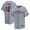 Pouc NY.Mets #12 Francisco Lindor Player Gray Road Home Game Stitched Jerseys