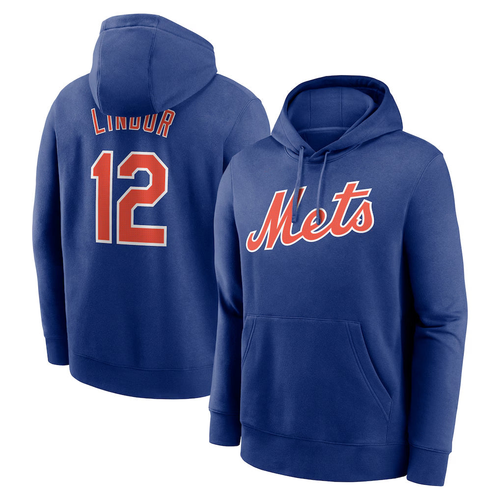 Pouc NY.Mets #12 Francisco Lindor Player Royal Club Pullover Hoodie Game Stitched Jerseys