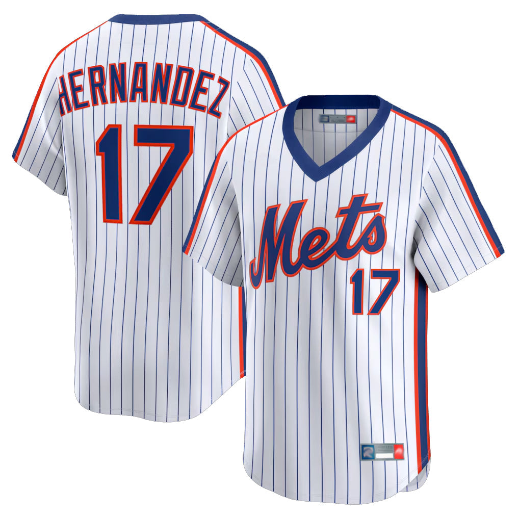 Pouc NY.Mets #17 Keith Hernandez Player White Cooperstown Collection T-shirt Game Stitched Jerseys