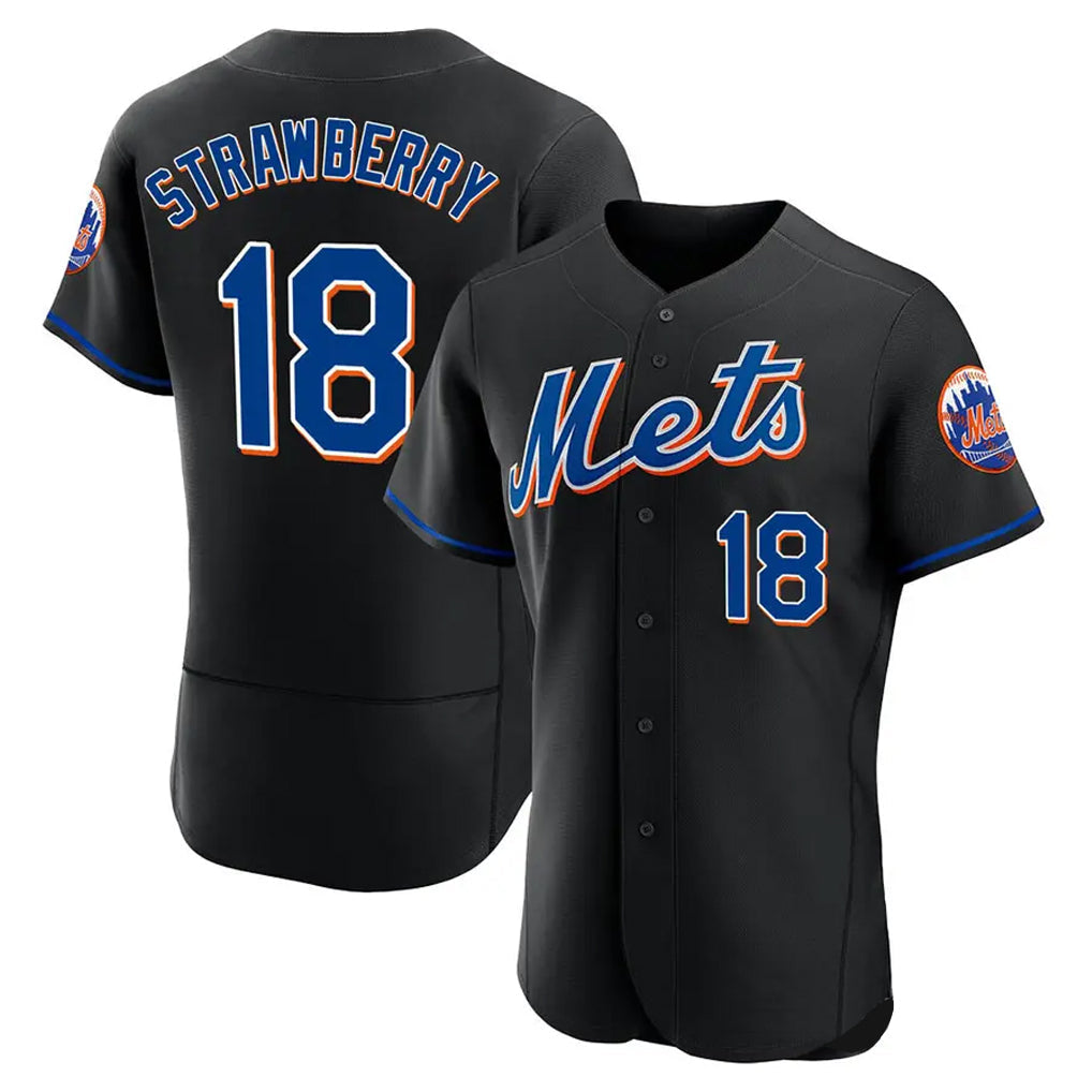 Pouc NY.Mets #18 Darryl Strawberry Player Black Replica Home Limited Elite Stitched Jerseys