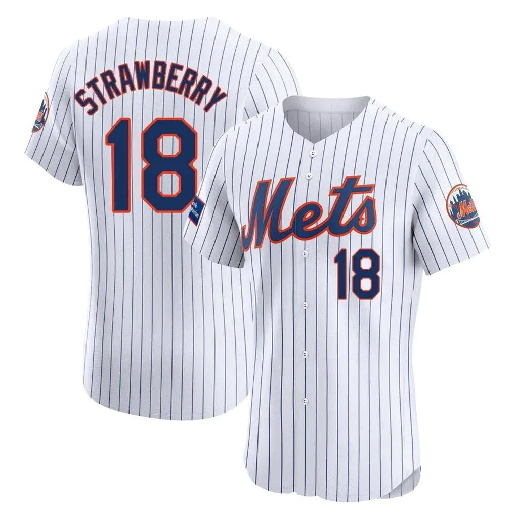 Pouc NY.Mets #18 Darryl Strawberry Player White Home Limited Elite Stitched Jerseys