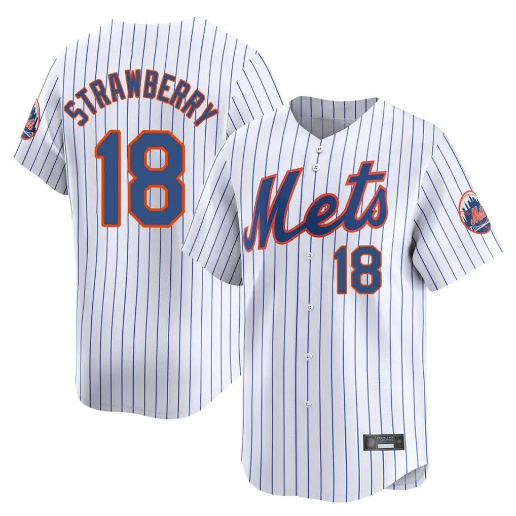 Pouc NY.Mets #18 Darryl Strawberry Player White Home Limited Stitched Jerseys