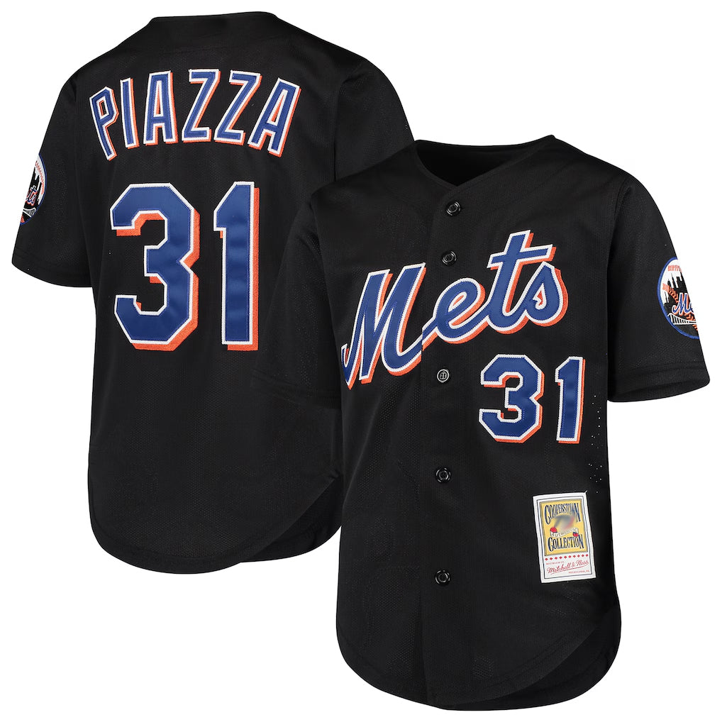 Pouc NY.Mets #31 Mike Piazza Player Black Mitchell & Ness Cooperstown Collection Home Limited Stitched Jerseys