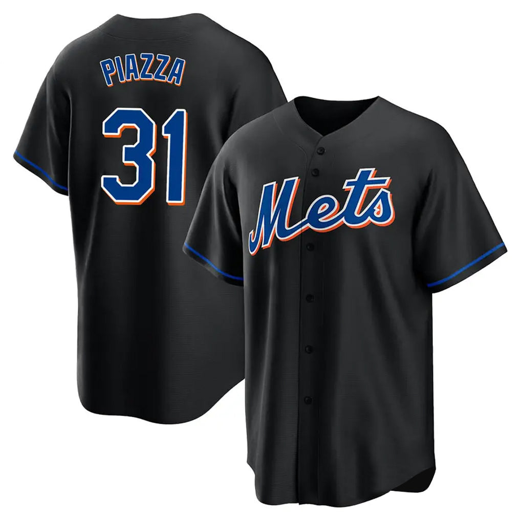 Pouc NY.Mets #31 Mike Piazza Player Black Replica Home Game Stitched Jerseys
