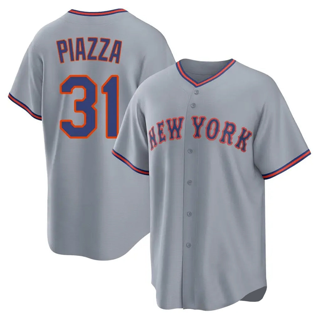 Pouc NY.Mets #31 Mike Piazza Player Gray Road Home Game Stitched Jerseys