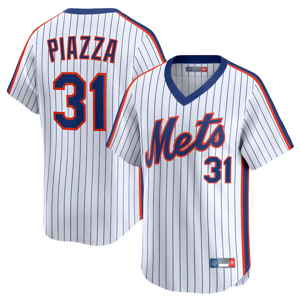 Pouc NY.Mets #31 Mike Piazza Player White Cooperstown Collection T-shirt Game Stitched Jerseys