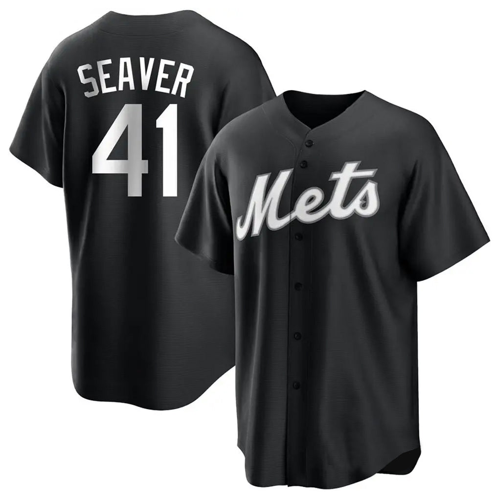 Pouc NY.Mets #41 Tom Seaver Player Black Home Game Stitched Jerseys