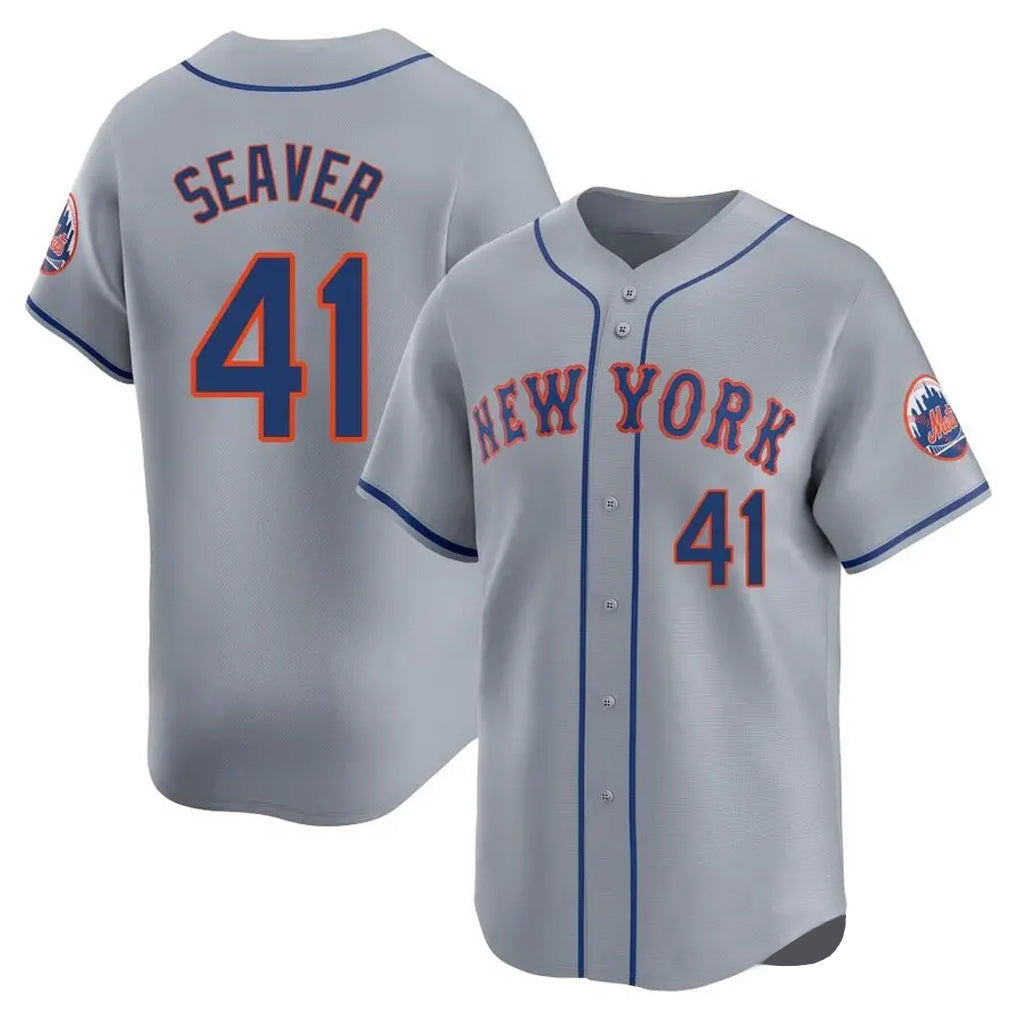 Pouc NY.Mets #41 Tom Seaver Player Gray Road Limited Home Stitched Jerseys