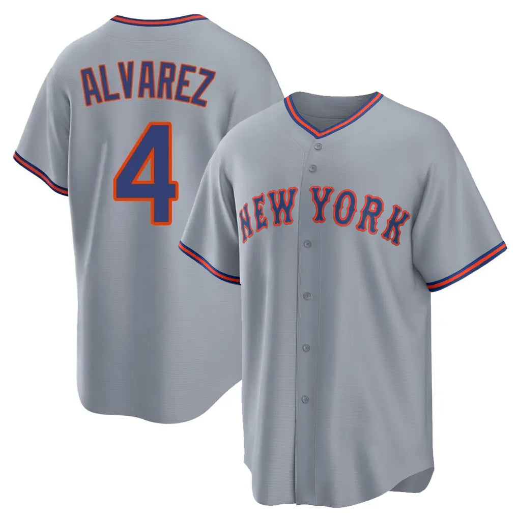 Pouc NY.Mets #4 Francisco Alvarez Player Gray Road Home Game Stitched Jerseys