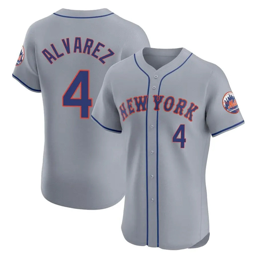 Pouc NY.Mets #4 Francisco Alvarez Player Gray Road Limited Elite Home Stitched Jerseys